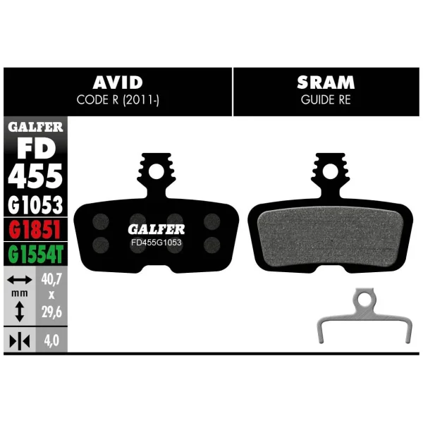 GALFER PASTILLA DE FRENO 455 STANDARD / AVID/SRAM CODE R 2011, GUIDE RE