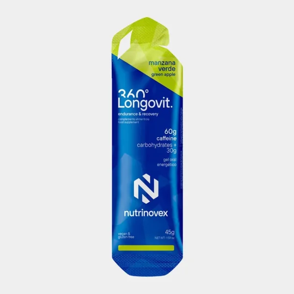 Gel Nutrinovex 360º Longovit 30g carbohidratos cafeína 60 mg sabor manzana verde