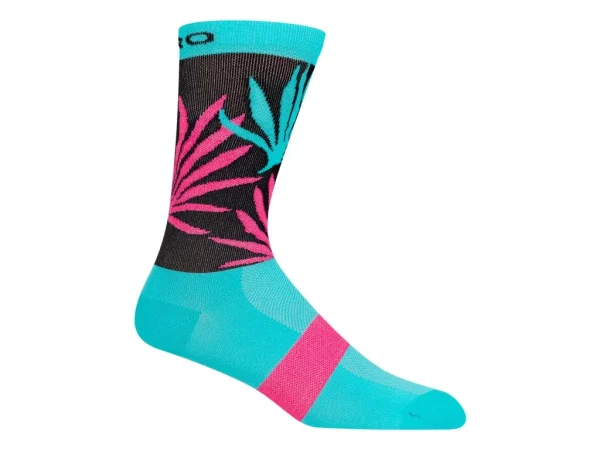 Calcetin Giro Comp Racer High Rise azul/rosa palmeras