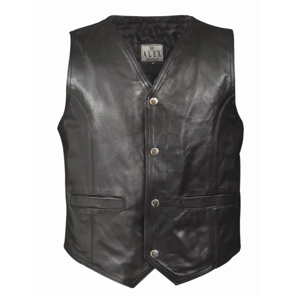 Chaleco piel hombre negro liso