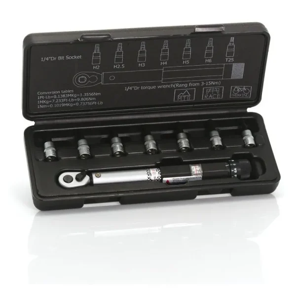 XLC TO-S41 LLAVE DINAMOMETRICA REGULABLE 3-15Nm,1/4 185 mm NEGRA