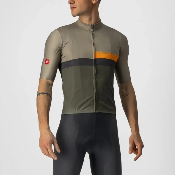 Maillot Castelli A Blocco hombre manga corta color verde y naranja